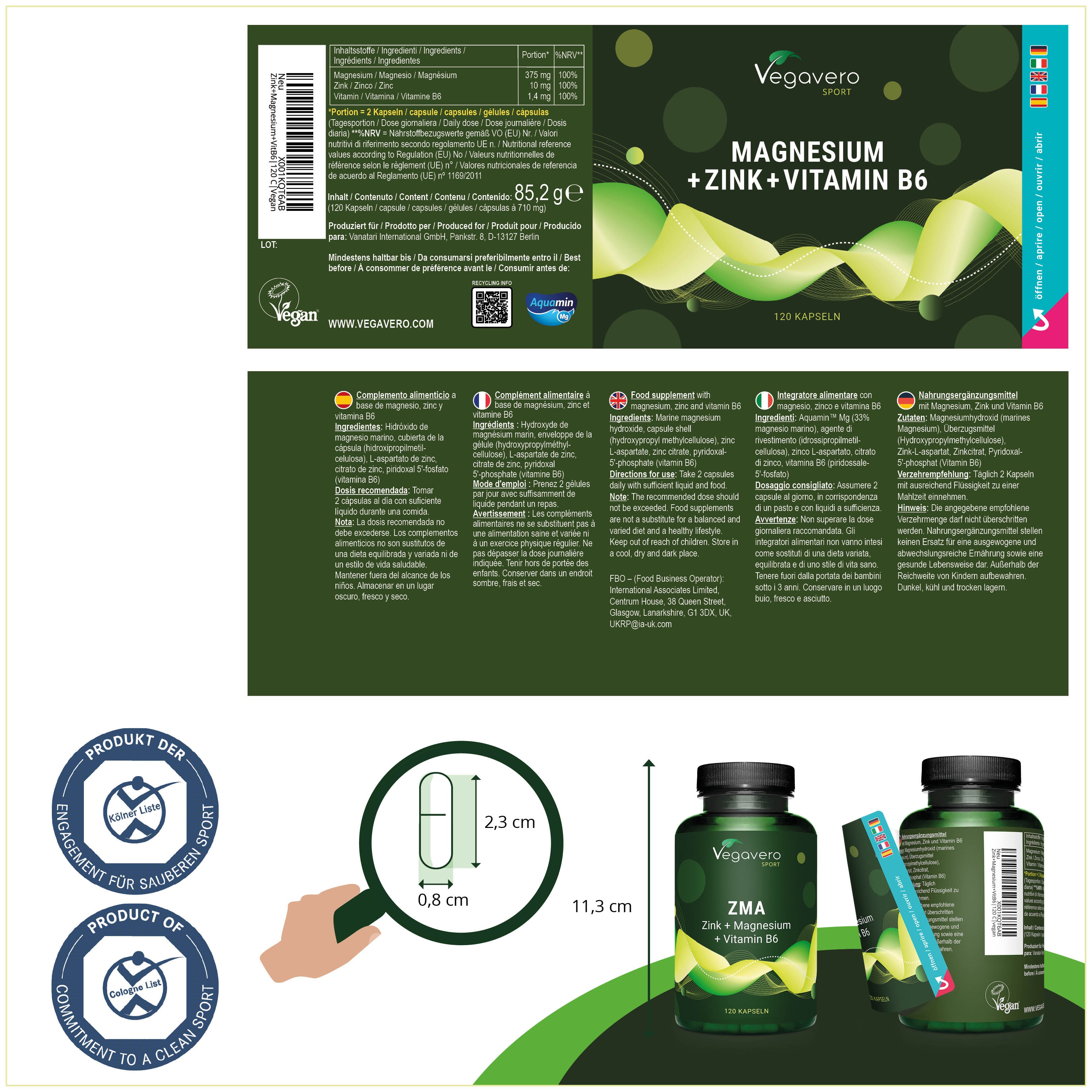 ZMA Kapseln: Zink + Magnesium + Vitamin B6