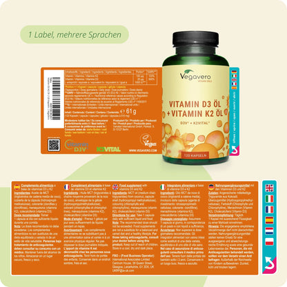 Vitamin D3 + K2 Öl Kapseln